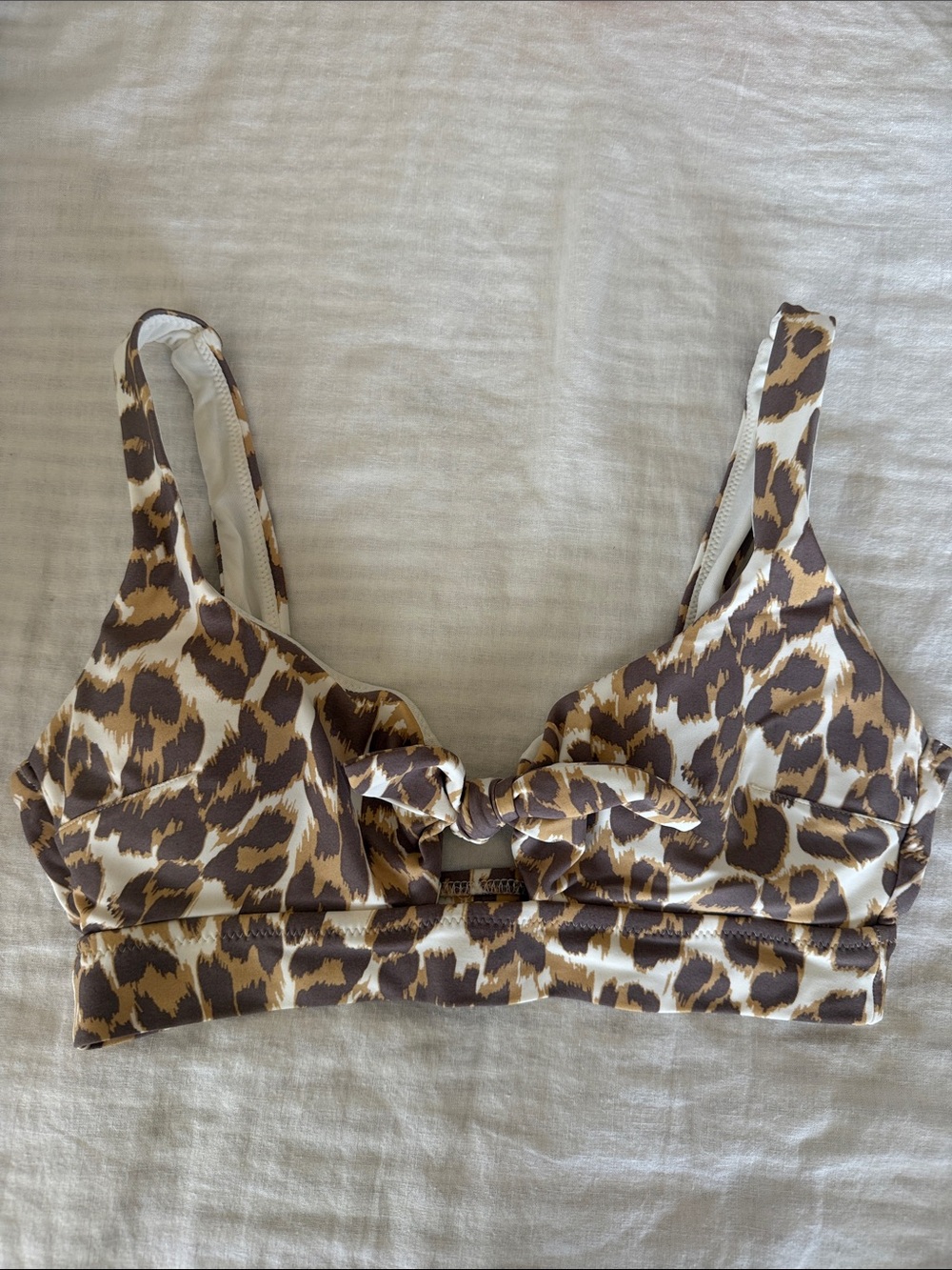 Aerie Leopard Print Knot Front Bralette - Brown/White